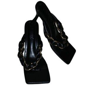 Cape Robbin Black Leather Chain Thong Sandals